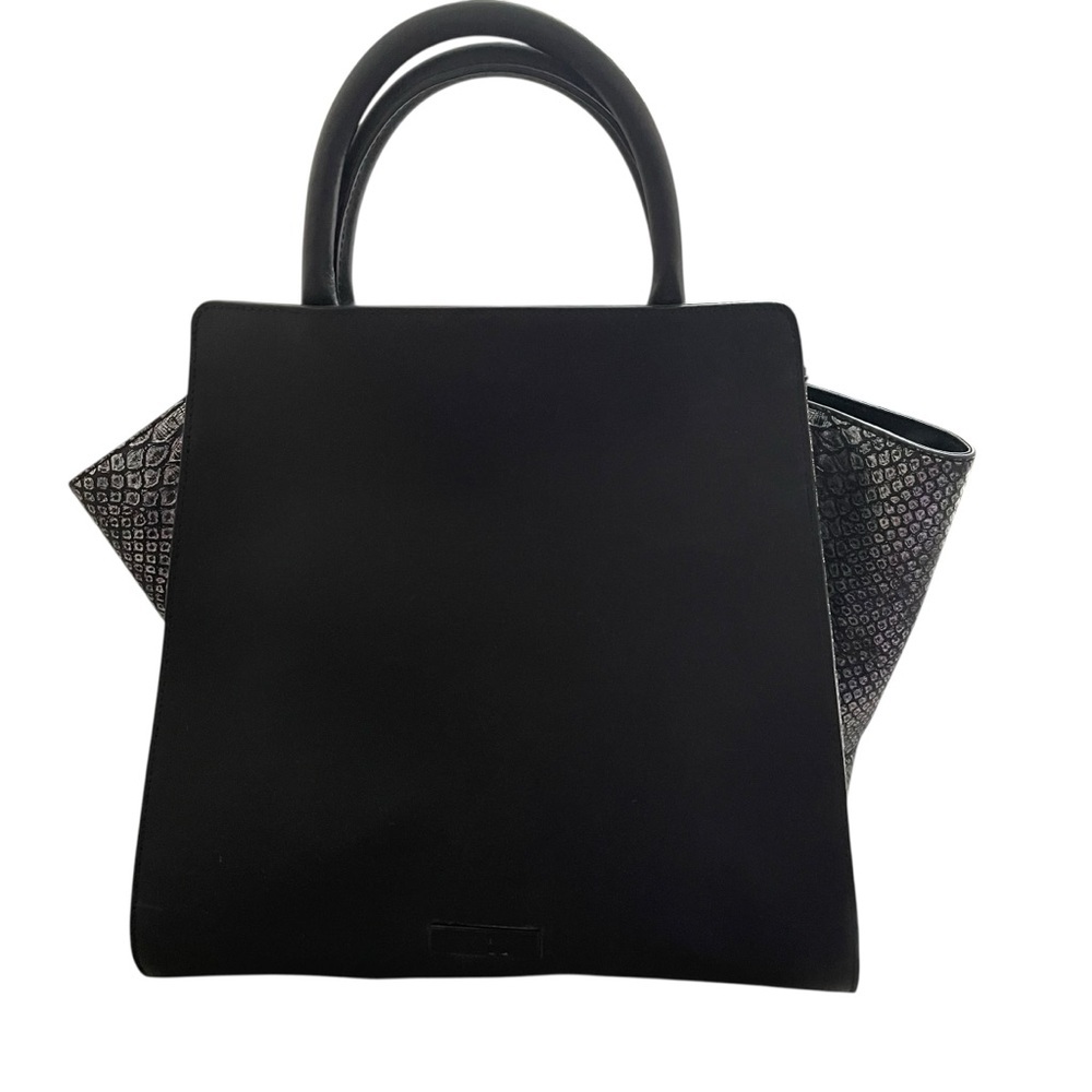 Zac Posen East West Iconic Eartha Satchel Black Silver Leather Tote Bag
